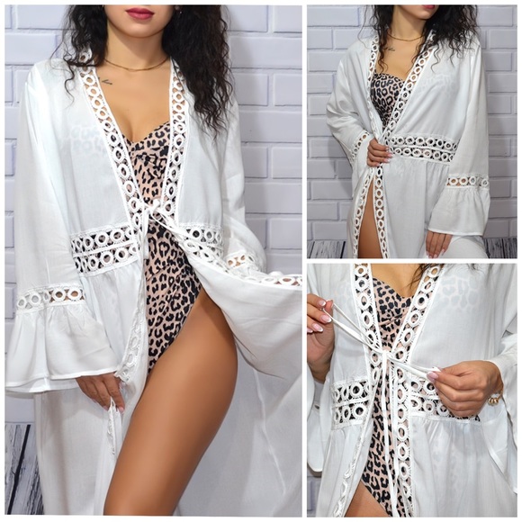Boho Flowing White Cover Up Crochet Detail - Picture 6 of 16